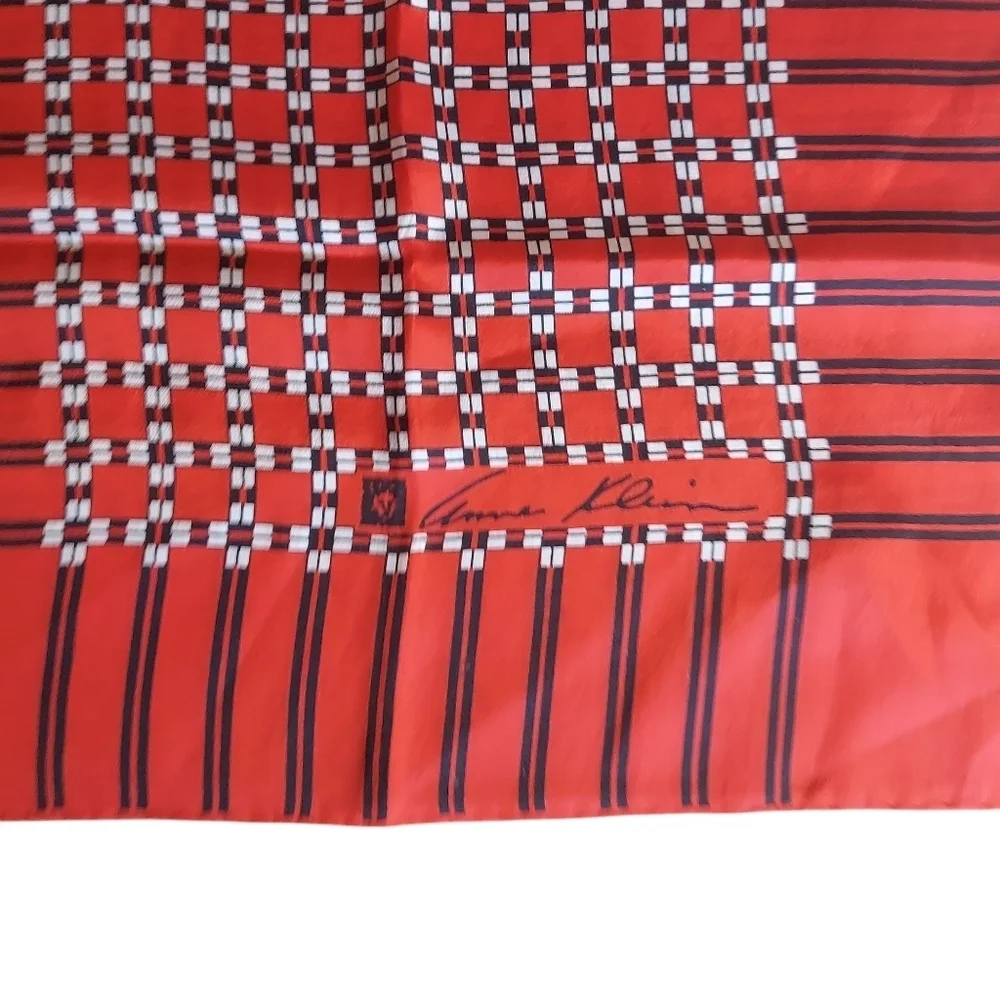Anne Klein Red Black White Abstract Print 100% Silk
